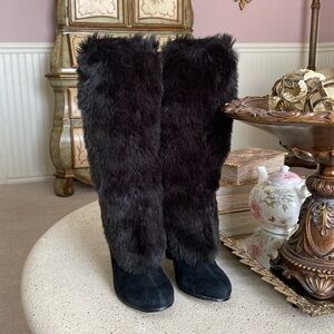Sam Edelman Black Fur Boots Heels 8
